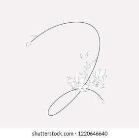 Vector Hand Drawn floral J monogram or logo. Uppercase Hand Lettering Letter J with Flowers and Branches. Wildflowers. Floral Design