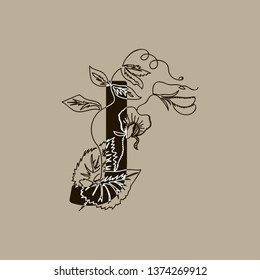 Vector Hand Drawn floral J monogram or logo. Uppercase Hand Lettering. Letter J with Flowers and Branches. Wildflowers. Floral Design