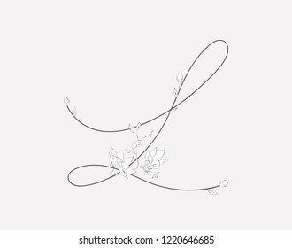 Vector Hand Drawn floral L monogram or logo. Uppercase Hand Lettering Letter L with Flowers and Branches. Wildflowers. Floral Design