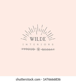 Vector Hand Drawn Floral Logo Template. with Doodle Flowers and Branches. Flowered Design Elements. Brand Identity