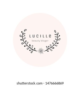 Vector Hand Drawn Floral Logo Template. with Doodle Flowers and Branches. Flowered Design Elements. Brand Identity
