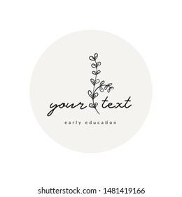 Vector Hand Drawn Floral Logo Template. with Doodle Flowers and Branches. Flowered Design Elements. Brand Identity