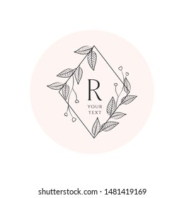 Vector Hand Drawn Floral Logo Template. with Doodle Flowers and Branches. Flowered Design Elements. Brand Identity