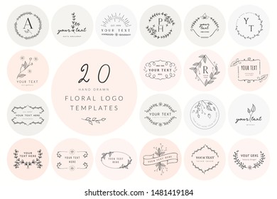 Vector Hand Drawn Floral Logo Templates Stock Vector (Royalty Free ...