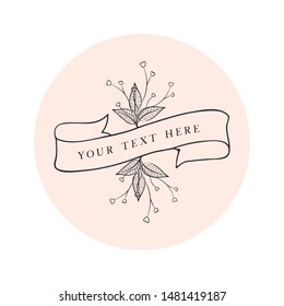 Vector Hand Drawn Floral Logo Template. with Doodle Flowers and Branches. Flowered Design Elements. Brand Identity