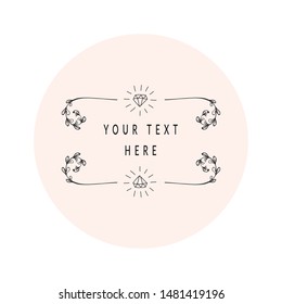 Vector Hand Drawn Floral Logo Template. with Doodle Flowers and Branches. Flowered Design Elements. Brand Identity