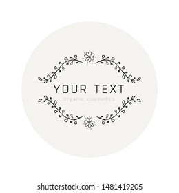 Vector Hand Drawn Floral Logo Template. with Doodle Flowers and Branches. Flowered Design Elements. Brand Identity