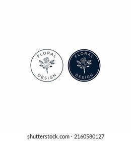Vector hand drawn floral logo template in elegant and minimal style with black on white background illustration. Circle logo frame. For badges, labels, logos and branding business identities