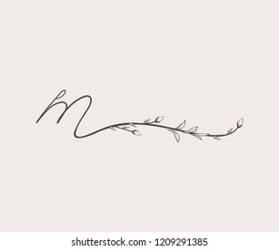 Vector Hand Drawn floral M monogram or logo. Lowercase Hand Lettering Letter m with Flowers and Branches. Wildflowers. Floral Design