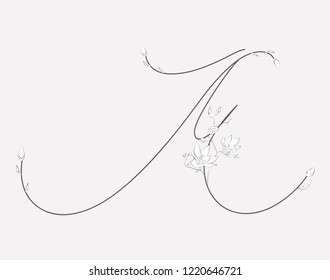 Vector Hand Drawn floral M monogram or logo. Uppercase Hand Lettering Letter M with Flowers and Branches. Wildflowers. Floral Design