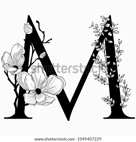 Vector Hand Drawn Floral M Monogram Stock Vector Royalty Free