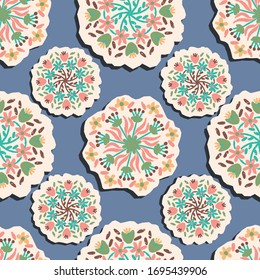 Vector hand drawn floral mandala seamless pattern