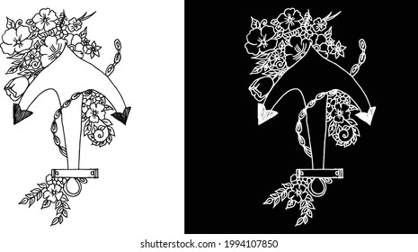 Mandala floral dibujada a mano con vectores, ornamento Mandala colorear página con hojas