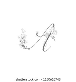 Vector Hand Drawn floral A monogram or logo. Uppercase Hand Lettering Letter A with Flowers and Branches. Wildflowers. Floral Design