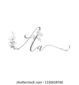 Vector Hand Drawn floral A monogram or logo. Uppercase and lowercase Hand Lettering Letter A with Flowers and Branches. Wildflowers. Floral Design
