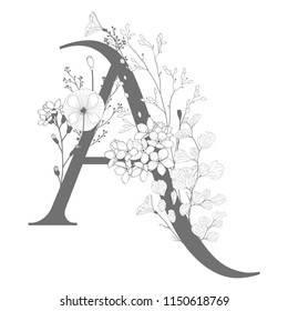 Vector Hand Drawn Floral Monogram Logo Stock Vector (Royalty Free ...