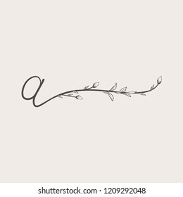 Vector Hand Drawn floral A monogram or logo. Lowercase Hand Lettering Letter a with Flowers and Branches. Wildflowers. Floral Design