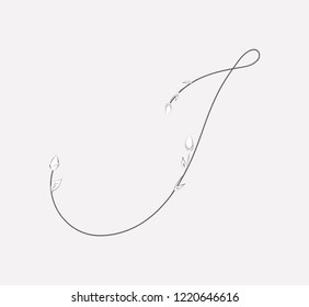 Vector Hand Drawn floral I monogram or logo. Uppercase Hand Lettering Letter I with Flowers and Branches. Wildflowers. Floral Design