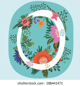 Vector hand drawn Floral monogram with vintage amazing flowers! Letters "O" Perfect for backgrounds of flyers, posters, invitations, cards, webs graphics, blogs, banners, and more.