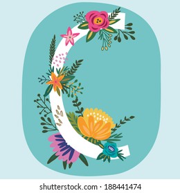 Vector hand drawn Floral monogram with vintage amazing flowers! Letters "C" Perfect for backgrounds of flyers, posters, invitations, cards, webs graphics, blogs, banners, and more.