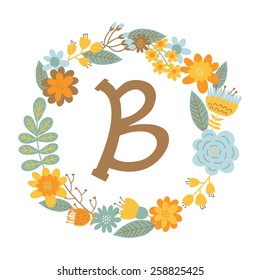 Vector hand drawn Floral monogram with vintage flowers. Letters "B" can be used for backgrounds of flyers, posters, invitations, cards, webs graphics, blogs, banners, and another design.