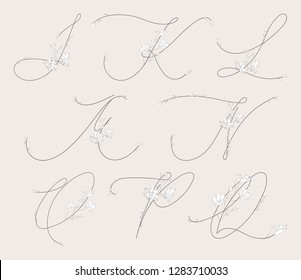 Vektorhandgezeichnet florale Monogramme oder Logos. Großbuchstaben J-Q mit Blumen und Branchen. Wildblumen. Branding