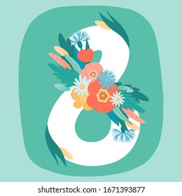Vector hand drawn floral number with vintage flowers. Number "8". Eight. Perfect for backgrounds of flyers, posters, invitations, cards, webs graphics, blogs, banners, and other design idea.
