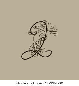 Vector Hand Drawn floral Numbers monogram or logo. Numeral 2 with Flowers and Branches. Wildflowers. Floral Design