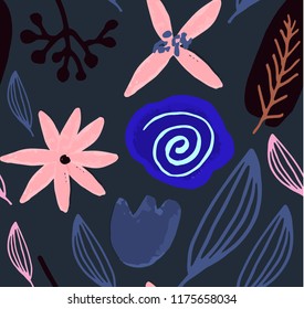 Vector hand drawn floral pattern, delicate flowers
