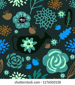 Vector hand drawn floral pattern, delicate flowers