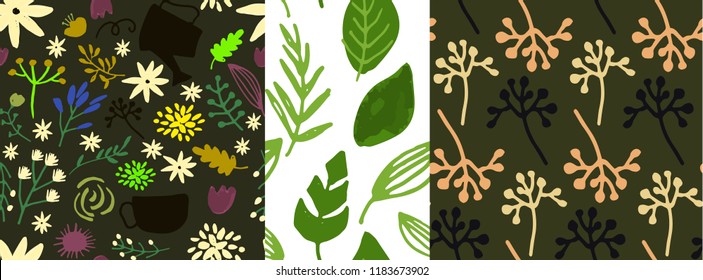 Vector hand drawn floral pattern, delicate flowers
