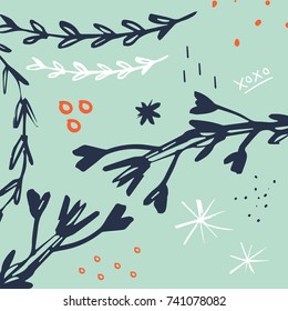 Vector hand drawn floral pattern. Wallpaper, background, print, elements for design.