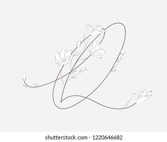 Vector Hand Drawn floral Q monogram or logo. Uppercase Hand Lettering Letter Q with Flowers and Branches. Wildflowers. Floral Design