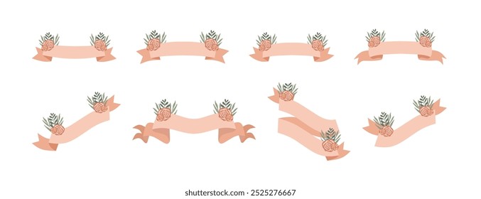 Banner de fita floral desenhado à mão vetor para convite de casamento, cartaz, cartão, folheto ou scrapbook