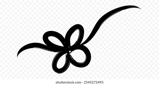 Vector hand drawn floral ribbon on transparent background