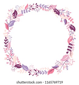Vector hand drawn floral round frame