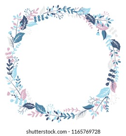 Vector hand drawn floral round frame