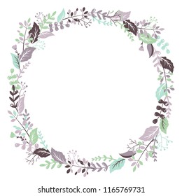 Vector hand drawn floral round frame