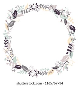 Vector hand drawn floral round frame