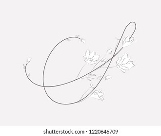 Vector Hand Drawn floral S monogram or logo. Uppercase Hand Lettering Letter S with Flowers and Branches. Wildflowers. Floral Design