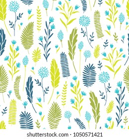 Vector hand drawn floral seamless pattern and backdrop. Elegant plant background. Intricate modern summer and spring flower illustration set.