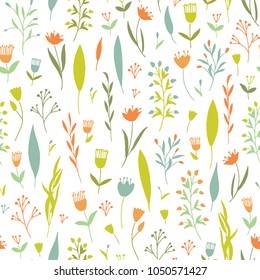 Vector hand drawn floral seamless pattern and backdrop. Elegant plant background. Intricate modern summer and spring flower illustration set.