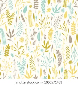 Vector hand drawn floral seamless pattern and backdrop. Elegant plant background. Intricate modern summer and spring flower illustration set.