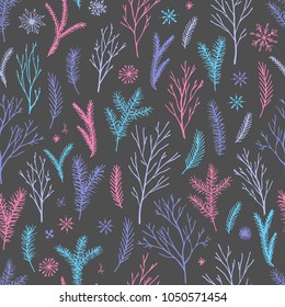 Vector hand drawn floral seamless pattern and backdrop. Elegant plant background. Intricate modern fall and winter flower illustration set.