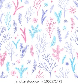 Vector hand drawn floral seamless pattern and backdrop. Elegant plant background. Intricate modern fall and winter flower illustration set.