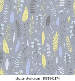 Vector hand drawn floral seamless pattern and backdrop. Elegant plant background. Intricate modern summer and spring flower illustration set.