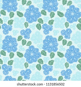 Vector Hand Drawn Floral Seamless Pattern for Wrapping and Textile Design. Beautiful Hand Painted Flowers.