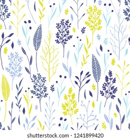 Vector hand drawn floral seamless pattern and backdrop. Elegant plant background. Intricate modern fall and winter flower illustration set.