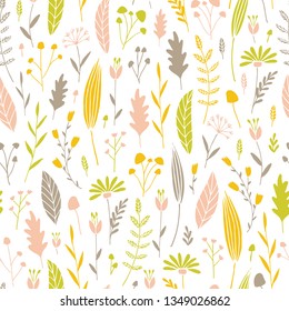 Vector hand drawn floral seamless pattern and backdrop. Elegant plant background. Intricate modern summer and spring flower illustration set.