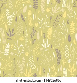 Vector hand drawn floral seamless pattern and backdrop. Elegant plant background. Intricate modern summer and spring flower illustration set.